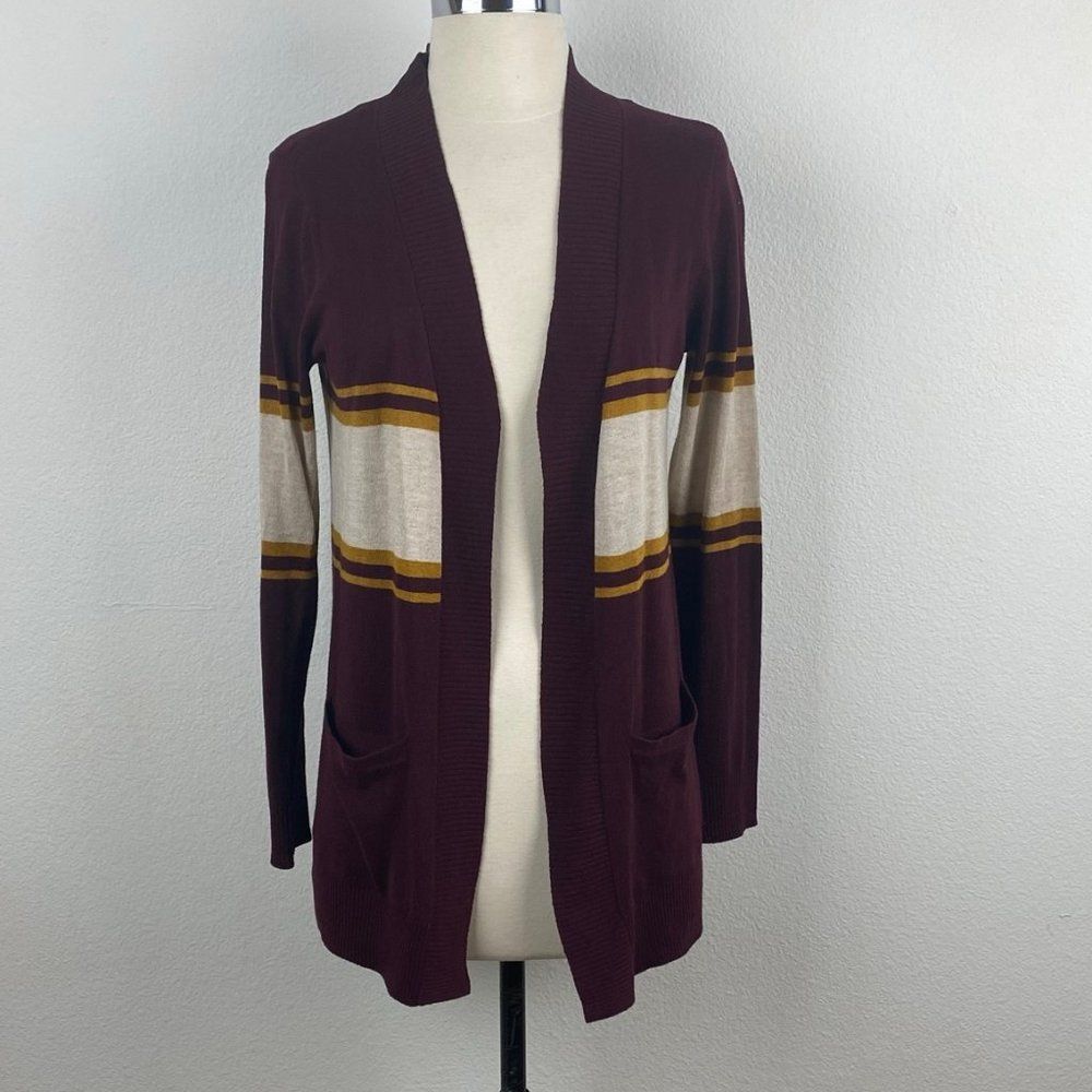 Pink Rose Maroon Stripe Collegiate Cardigan Small